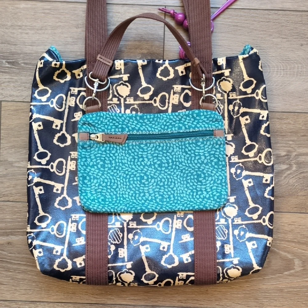 Fossil Key Per Large Coated Canvas Tote Bag‎ Shoulder Purse w/ Matching Pouch